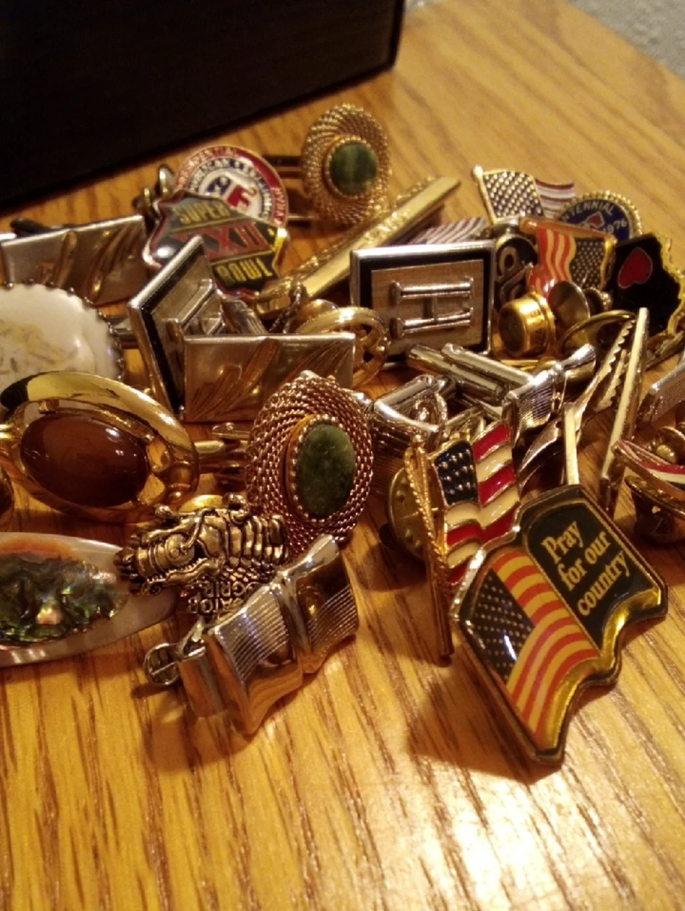 Gold And Silver Tone Flag & Ribbon Pins, Cuff Links, Clips -Miscellaneous